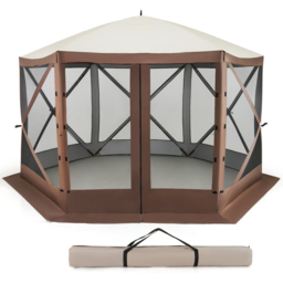 Costway 6 Sided Coffee Pop-up Gazebo Tent - Size: 350 x 350 x 236cm - Brown - Wilko - thumbnail 4