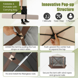 Costway 6 Sided Coffee Pop-up Gazebo Tent - Size: 350 x 350 x 236cm - Brown - Wilko - thumbnail 5