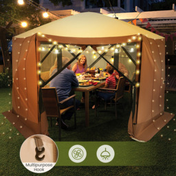 Costway 6 Sided Coffee Pop-up Gazebo Tent - Size: 350 x 350 x 236cm - Brown - Wilko - thumbnail 7
