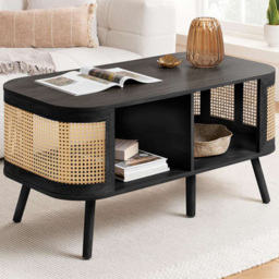 Birlea Noah 2 Shelf Black Rattan Coffee Table - Size: 49 x 110 x 55cm - Wilko