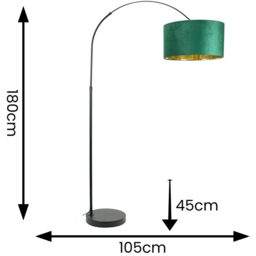 ValueLights Louis Black Arched LED Floor Lamp with Forest Green and Gold Velvet Drum Lamp Shade - Size: 180 x 45 x 105cm - Wilko - thumbnail 5