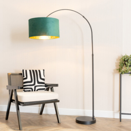 ValueLights Louis Black Arched LED Floor Lamp with Forest Green and Gold Velvet Drum Lamp Shade - Size: 180 x 45 x 105cm - Wilko - thumbnail 4