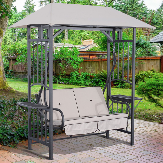 Outsunny 2 Seater Canopy Swing Chair with Side Drink Panel - Cream - Wilko - image 1