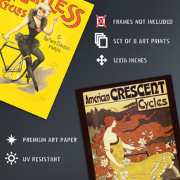 Artery8 Vintage French British American Cycling Adverts Wall Art Print 30 x 41cm 8 Pack - Size: 40.5 x 30.5 x 0.3cm - Multi - Wilko - thumbnail 5