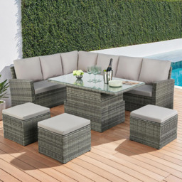 Home Garden Direct Pelias 8 Seater Rattan Corner Sofa Set with Rising Table - Grey - Wilko - thumbnail 1