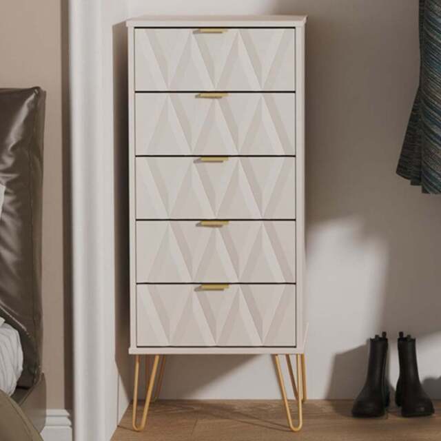 Crowndale Diamond 5 Drawer Kashmir Matt Tall Bedside Cabinet Ready Assembled - Wilko - image 1
