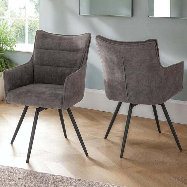 Seconique Lewis Set of 2 Grey Fabric Carver Swivel Dining Chair - Wilko - image 1