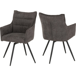 Seconique Lewis Set of 2 Grey Fabric Carver Swivel Dining Chair - Wilko - thumbnail 3