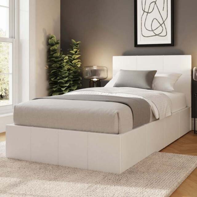 GFW Single White Faux Leather Side Lift Ottoman Bed with Bonnell Mattress - Wilko - image 1