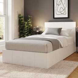 GFW Single White Faux Leather Side Lift Ottoman Bed with Bonnell Mattress - Wilko