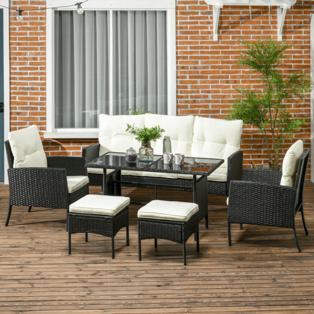 Outsunny 5 Seater Black Sofa Lounge Set - White - Wilko - image 1