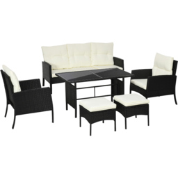 Outsunny 5 Seater Black Sofa Lounge Set - White - Wilko - thumbnail 3