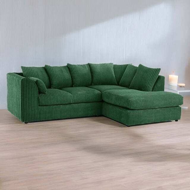 Luxor 3 Seater Green Jumbo Cord Right Hand Facing Corner Sofa - Wilko - image 1
