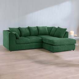 Luxor 3 Seater Green Jumbo Cord Right Hand Facing Corner Sofa - Wilko - thumbnail 1
