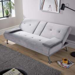 Home Source 2 Seater Grey Crushed Velvet Folding Sofa Bed with Armrests and Metal Legs - Wilko - thumbnail 1