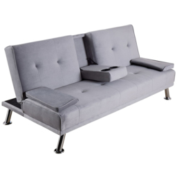 Home Source 2 Seater Grey Crushed Velvet Folding Sofa Bed with Armrests and Metal Legs - Wilko - thumbnail 3