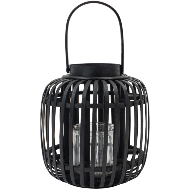 JVL Luna Black Natural Bamboo Lantern with Handle - Size: 25 x 23.5 x 23.5cm - Wilko - image 1