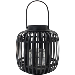 JVL Luna Black Natural Bamboo Lantern with Handle - Size: 25 x 23.5 x 23.5cm - Wilko - thumbnail 1