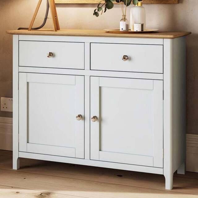 FWStyle Taberno 2 Drawer 2 Door White Linen and Oak Sideboard - Size: 76 x 96 x 33cm - Wilko - image 1