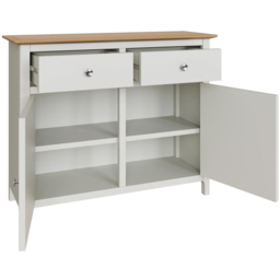 FWStyle Taberno 2 Drawer 2 Door White Linen and Oak Sideboard - Size: 76 x 96 x 33cm - Wilko - thumbnail 5