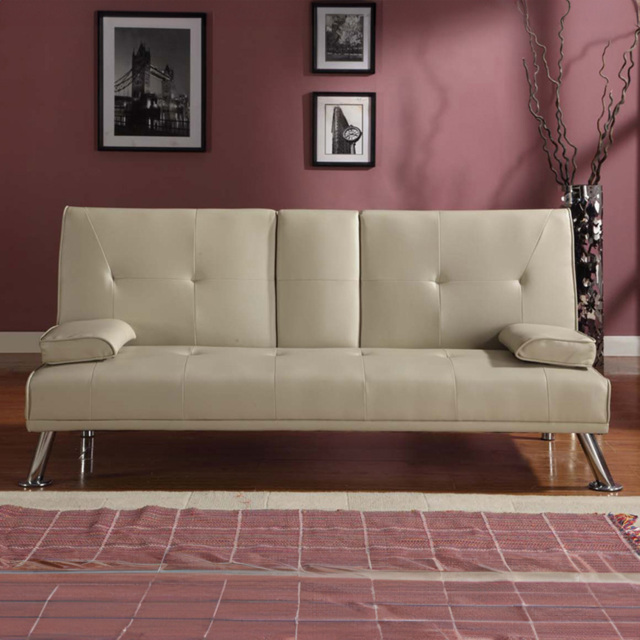 Brooklyn 2 Seater Cream Faux Leather Cinema Sofa Bed with Bluetooth Speakers - Wilko - image 1