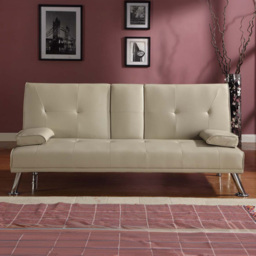 Brooklyn 2 Seater Cream Faux Leather Cinema Sofa Bed with Bluetooth Speakers - Wilko - thumbnail 1