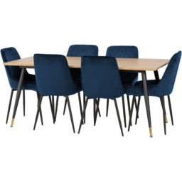 Seconique Hamilton Avery Oak Effect Velvet 6 Seater Dining Table Set Sapphire Blue - Multi - Wilko - thumbnail 4