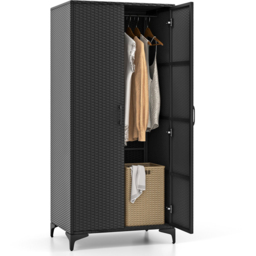 Costway 4 Storage Cube Black Rattan Wardrobe Armoire Closet - Size: 2 Door - Wilko - thumbnail 4