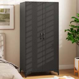 Costway 4 Storage Cube Black Rattan Wardrobe Armoire Closet - Size: 2 Door - Wilko