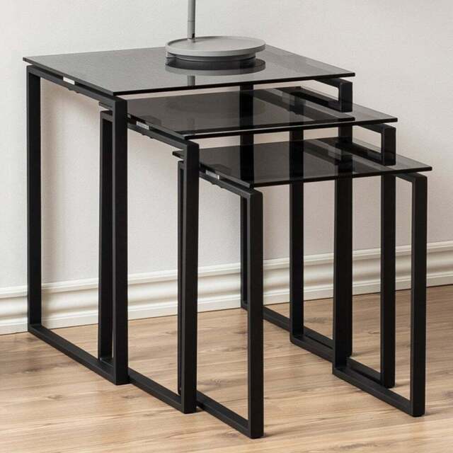 Florence Katrine Smoked Glass Top Nest of Tables Set of 3 - Black - Furniture To Go - Wilko - image 1