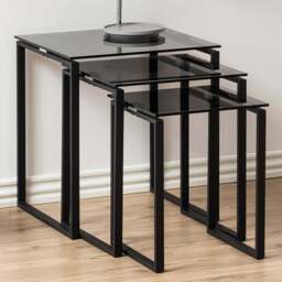Florence Katrine Smoked Glass Top Nest of Tables Set of 3 - Black - Furniture To Go - Wilko