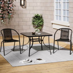 Living and Home Wicker 2 Seater Black Tempered Glass Patio Set - Wilko - thumbnail 6