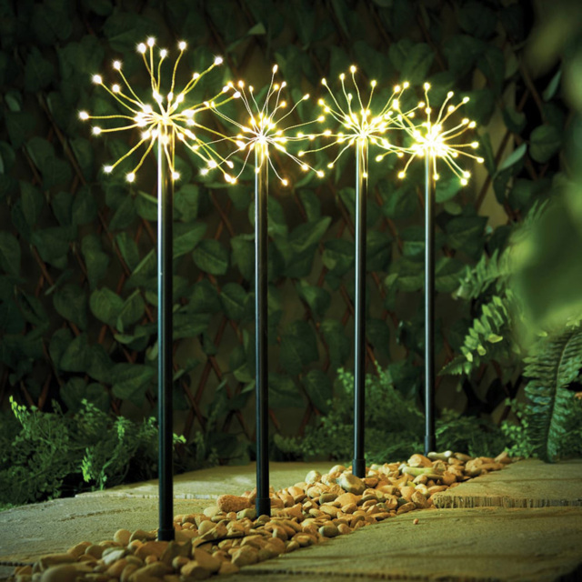 The Christmas Workshop 4 Pack 160 LED Warm White Starburst Garden Stake Light - Wilko - image 1