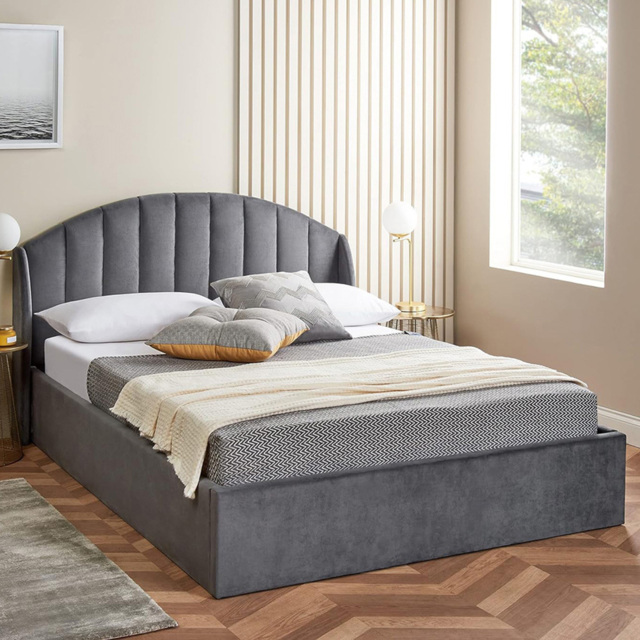 Home Treats King Size Velvet Winged Headboard Ottoman Storage Bed Frame - Grey - Wilko - image 1