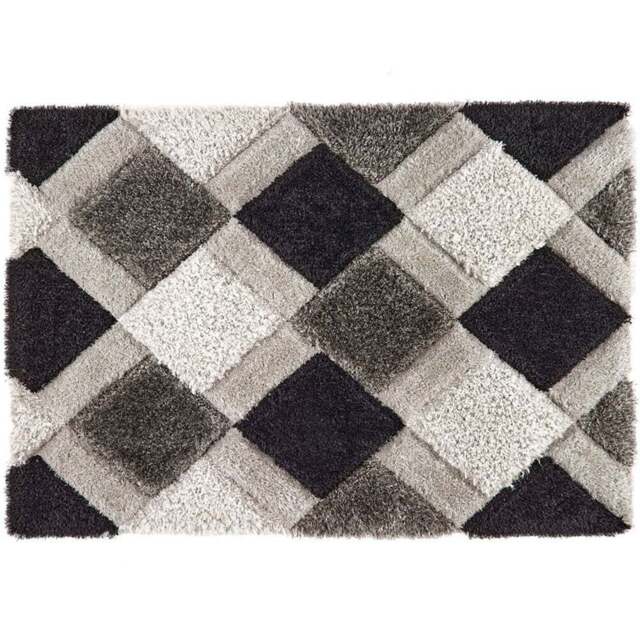 Origins Grey 3D Geo Shaggy Carved Rug 160 x 230cm - Origins Rugs - Wilko - image 1