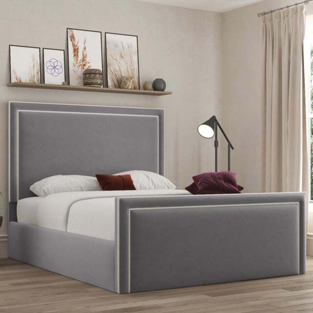 DS Living Verona Single Plush Grey Piping Ottoman Bed - Wilko - image 1