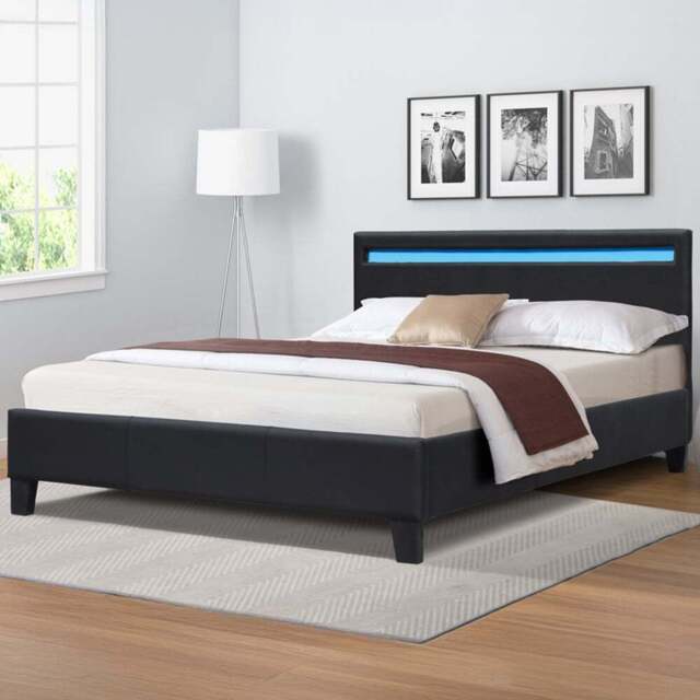 Comfy Living Single Black Faux Leather Bed Frame with LED Strip - Wilko - image 1