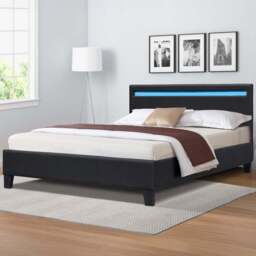 Comfy Living Single Black Faux Leather Bed Frame with LED Strip - Wilko - thumbnail 1