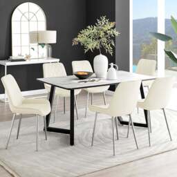 Furniturebox Copeland Cesano Marble Effect 6 Seater Dining Set White Cream and Chrome - Wilko - thumbnail 1