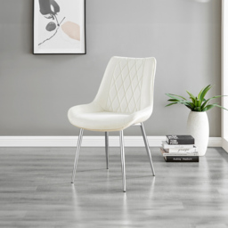 Furniturebox Copeland Cesano Marble Effect 6 Seater Dining Set White Cream and Chrome - Wilko - thumbnail 4