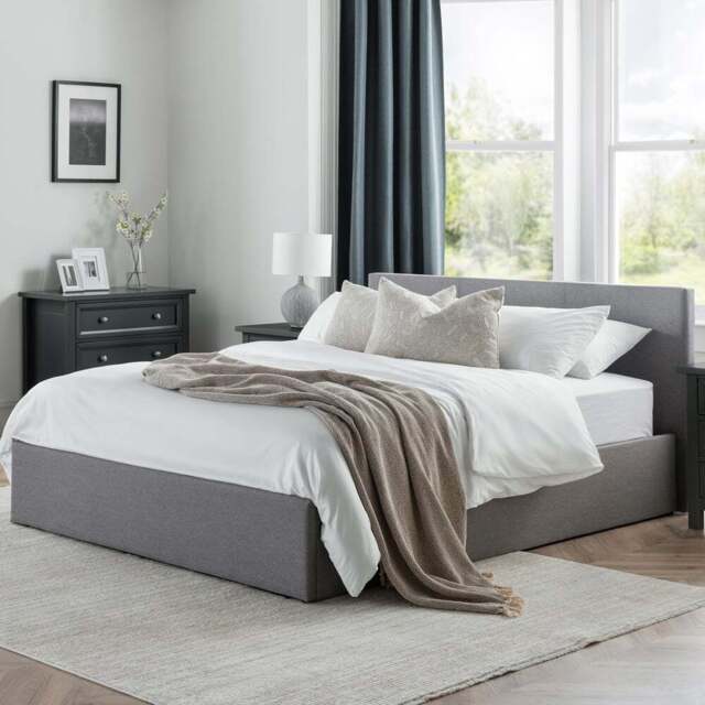 Julian Bowen Rialto Double Light Grey Linen Lift Up Storage Bed - Wilko - image 1