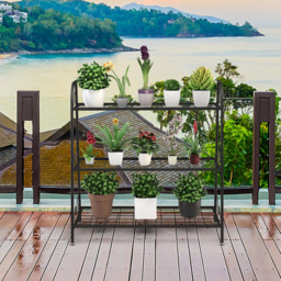 Costway 3 Shelf Metal Plant Stand - Size: 83 x 40 x 9cm - Black - Wilko - thumbnail 5