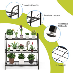 Costway 3 Shelf Metal Plant Stand - Size: 83 x 40 x 9cm - Black - Wilko - thumbnail 6