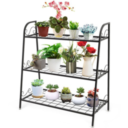 Costway 3 Shelf Metal Plant Stand - Size: 83 x 40 x 9cm - Black - Wilko