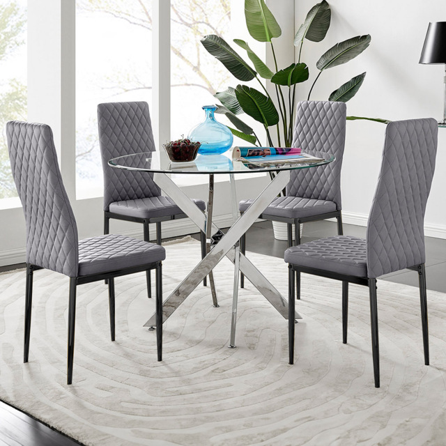 Furniturebox Arona Valera 4 Seater Round Dining Set Grey Black and Chrome - Wilko - image 1