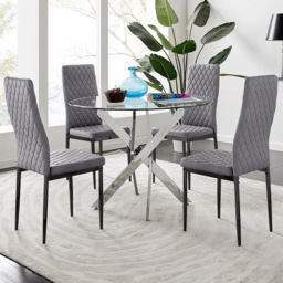 Furniturebox Arona Valera 4 Seater Round Dining Set Grey Black and Chrome - Wilko - thumbnail 1