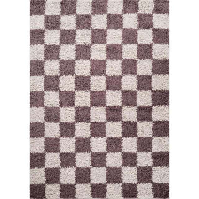 Desire Rugs Chester Lilac Shaggy Checkered Rug 200 x 290cm - Size: 290 x 200 x 3cm - Purple - Wilko - image 1