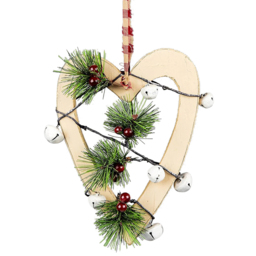 Shatchi Cream Heart Wooden Hanging Christmas Decoration 30cm - Size: 30 x 10 x 6cm - Green - Wilko