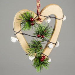 Shatchi Cream Heart Wooden Hanging Christmas Decoration 30cm - Size: 30 x 10 x 6cm - Green - Wilko - thumbnail 5