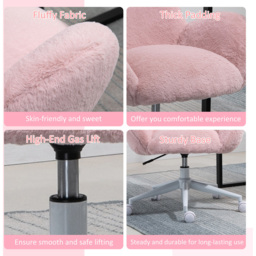 Portland Pink Fluffy Swivel Office Chair - Size: 67 x 64 x 75cm - Wilko - thumbnail 7